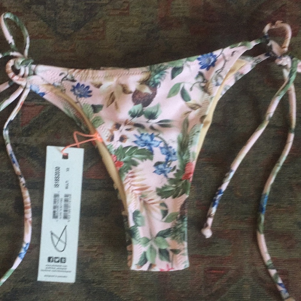 Minkpink pink floral print bandeau high cut tie bikini set XS S - Picture 7 of 11